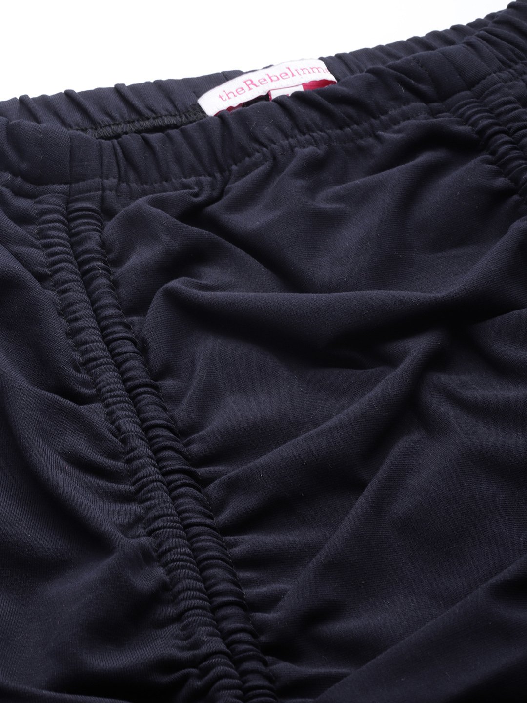 Women's Plus Size Navy Blue Solid Color Pleated Detail Midi Skirt