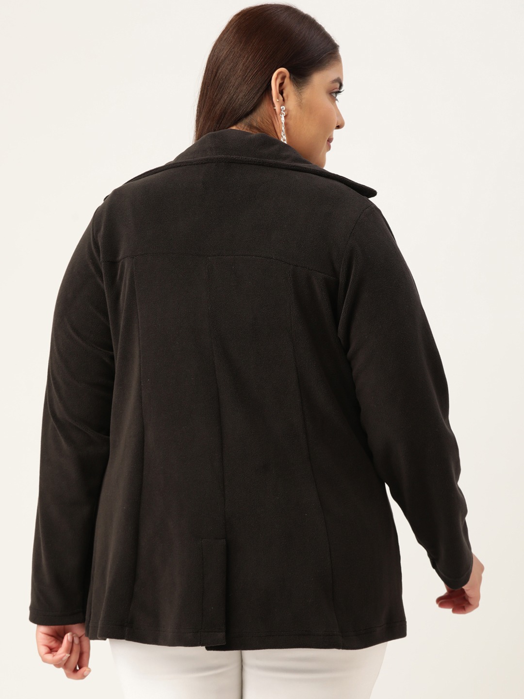 Women's Plus Size Black Solid Color Tailored Knitted Jacket