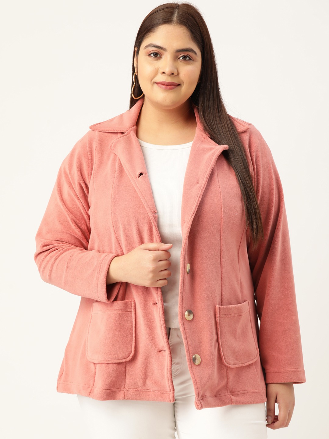 Women's Plus Size Rose Solid Color Tailored Knitted Jacket