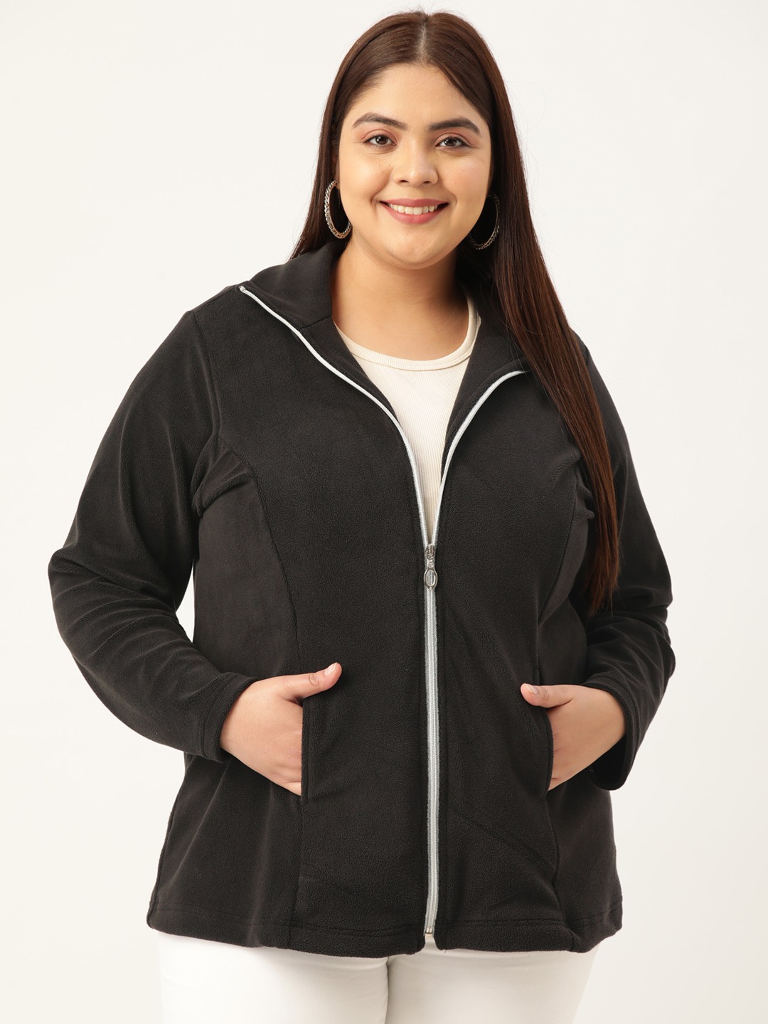 Women's Plus Size Black Solid Color Light Weight Jacket