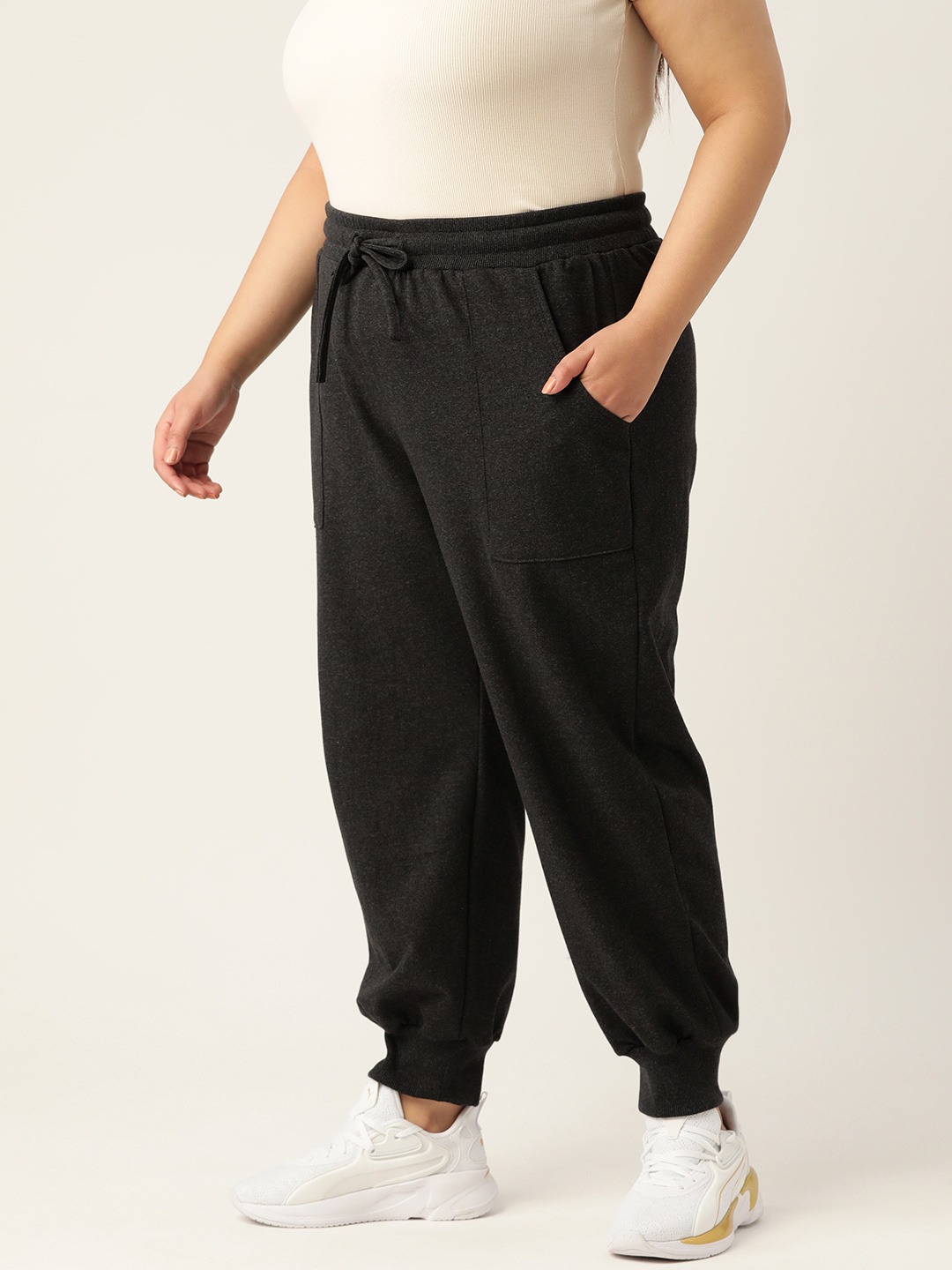 Women's Plus Size Charcoal Solid Color Tapered Winter Jogger