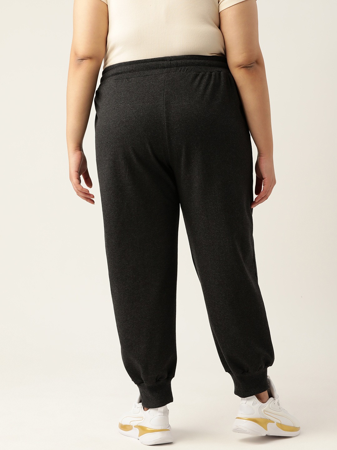 Women's Plus Size Charcoal Solid Color Tapered Winter Jogger