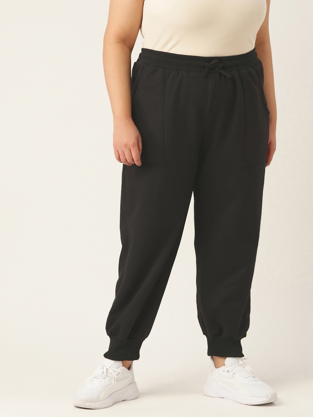 Women's Plus Size Black Solid Color Tapered Winter Jogger