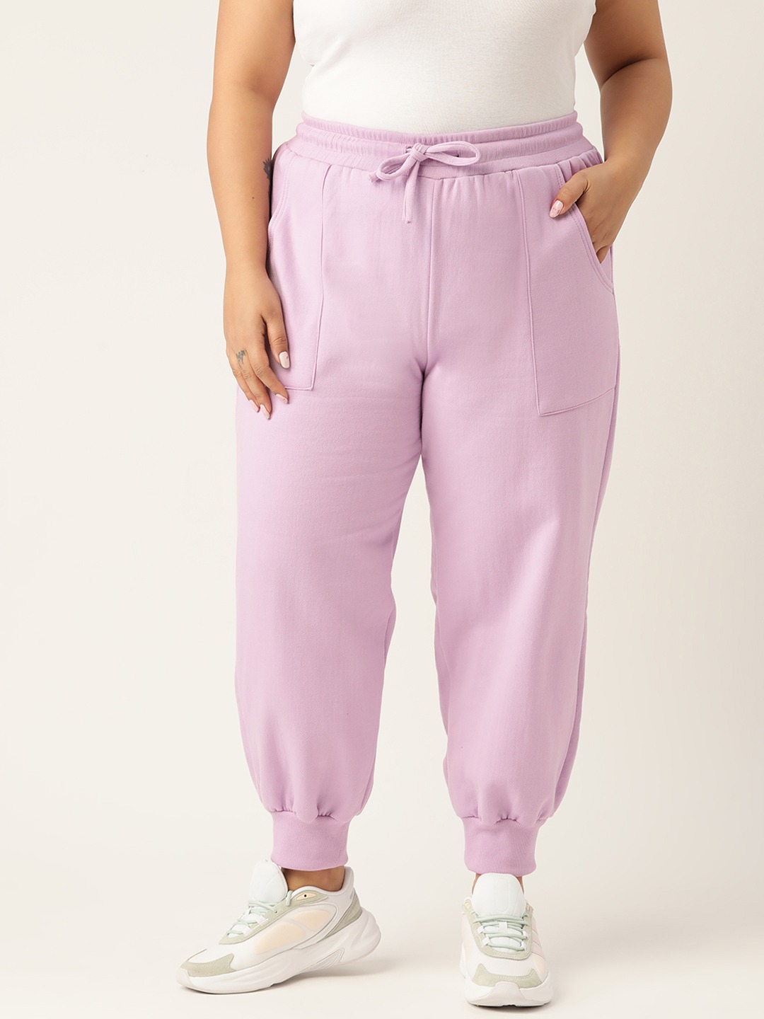 Women's Plus Size Lilac Solid Color Tapered Winter Jogger