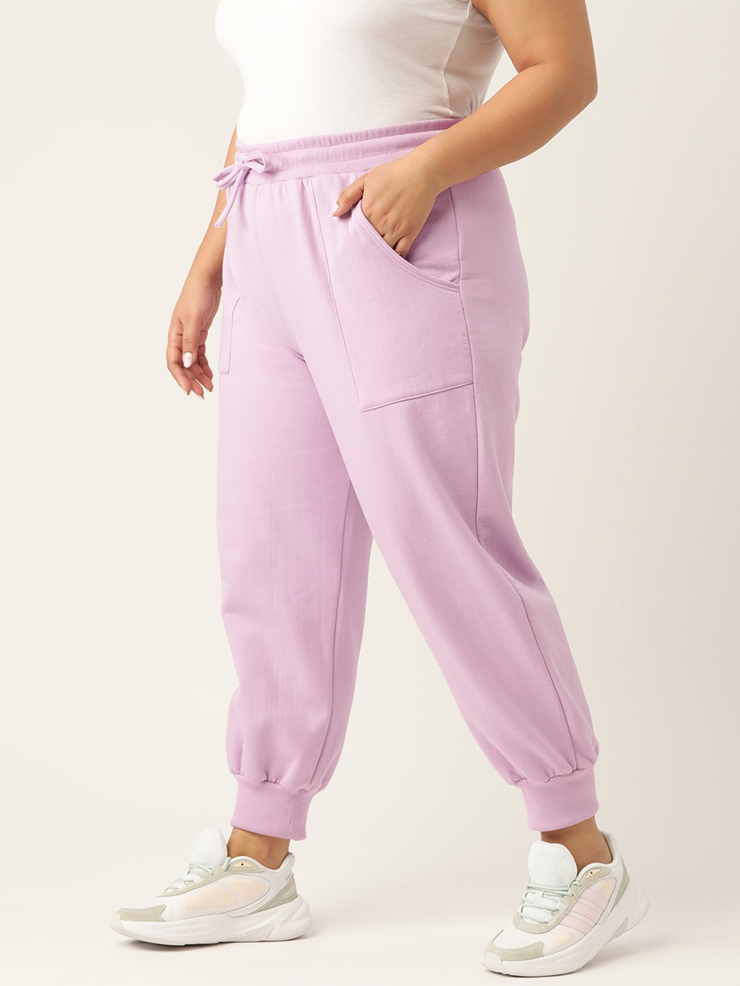 Women's Plus Size Lilac Solid Color Tapered Winter Jogger