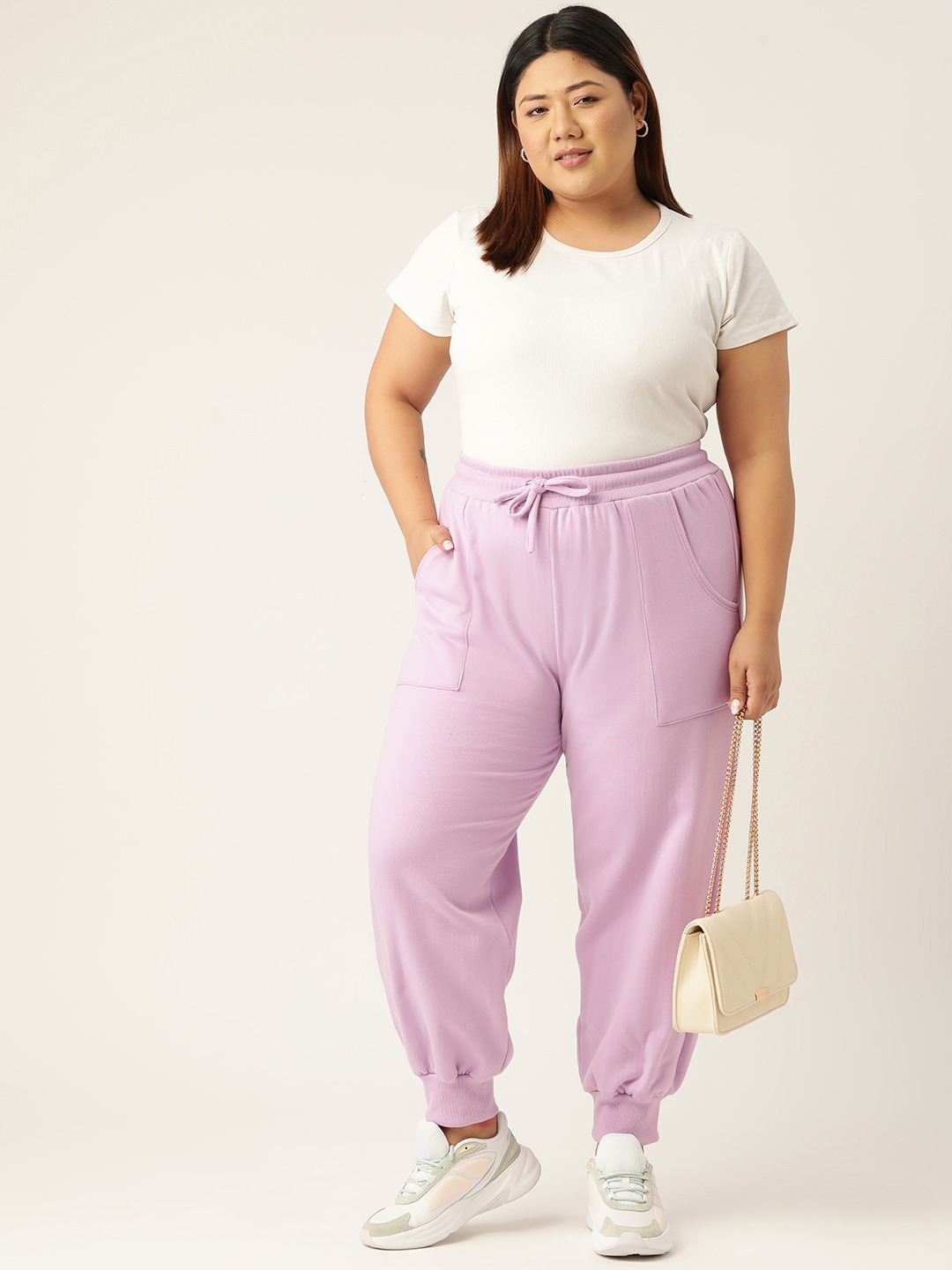 Women's Plus Size Lilac Solid Color Tapered Winter Jogger