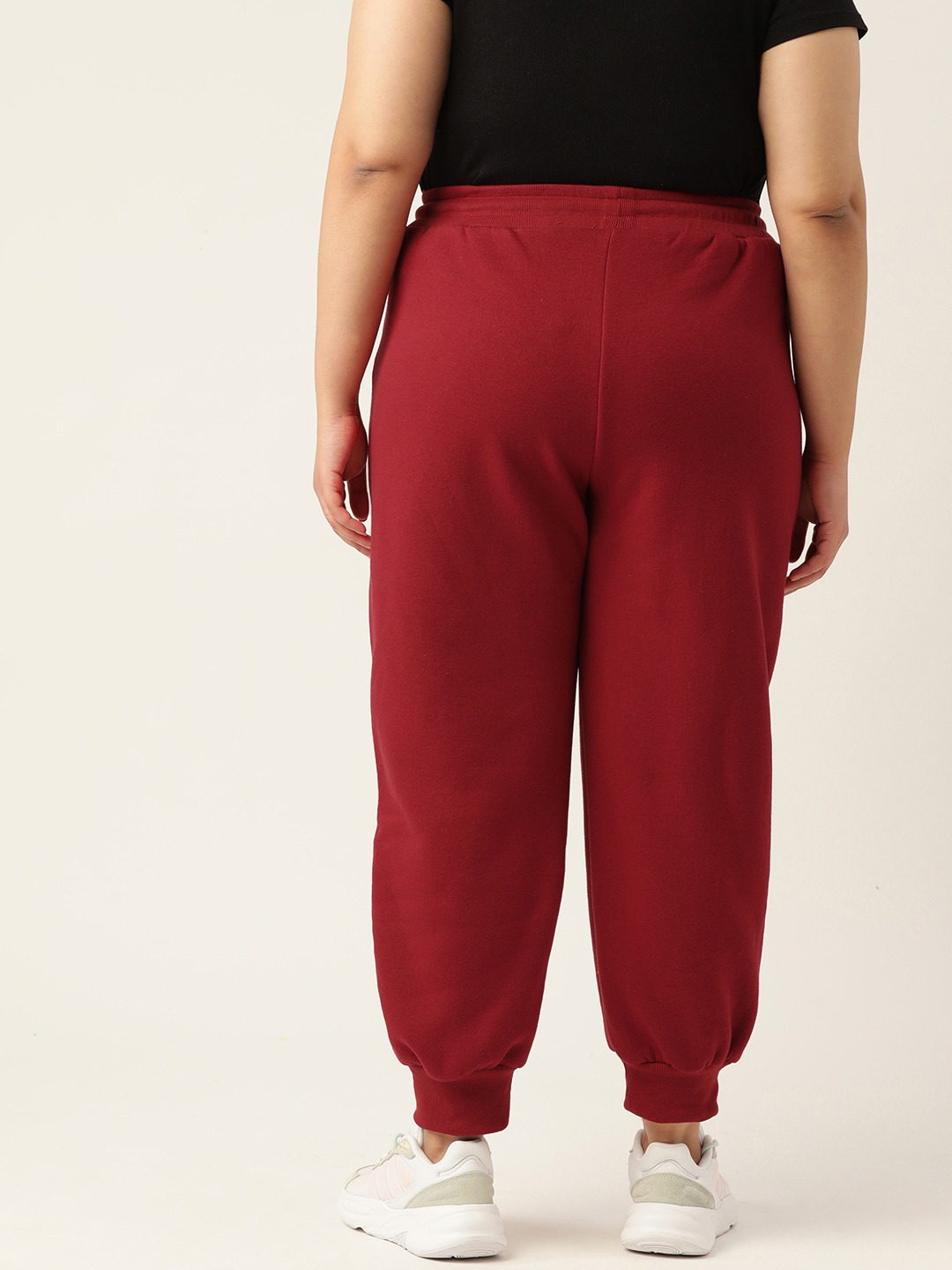 Women's Plus Size Maroon Solid Color Tapered Winter Jogger