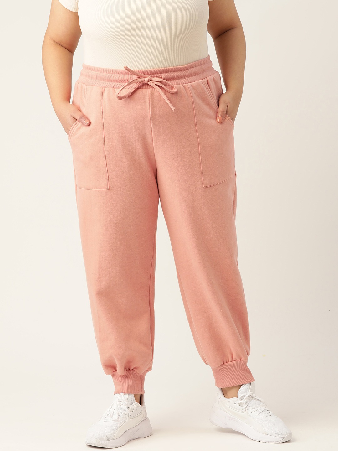 Women's Plus Size Pink Solid Color Tapered Winter Jogger