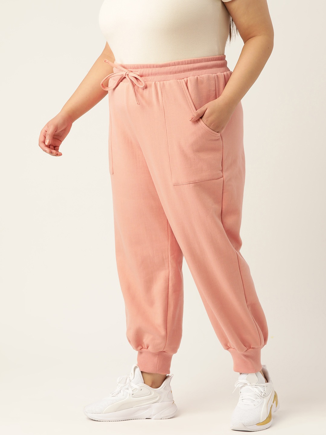Women's Plus Size Pink Solid Color Tapered Winter Jogger