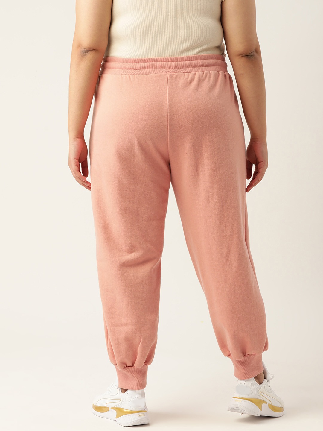 Women's Plus Size Pink Solid Color Tapered Winter Jogger