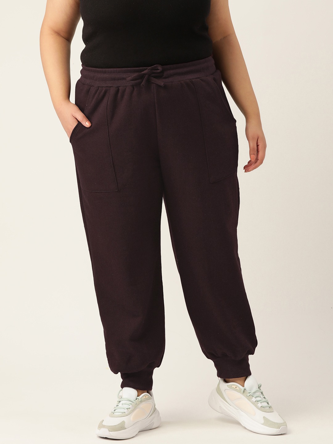 Women's Plus Size Plum Solid Color Tapered Winter Jogger