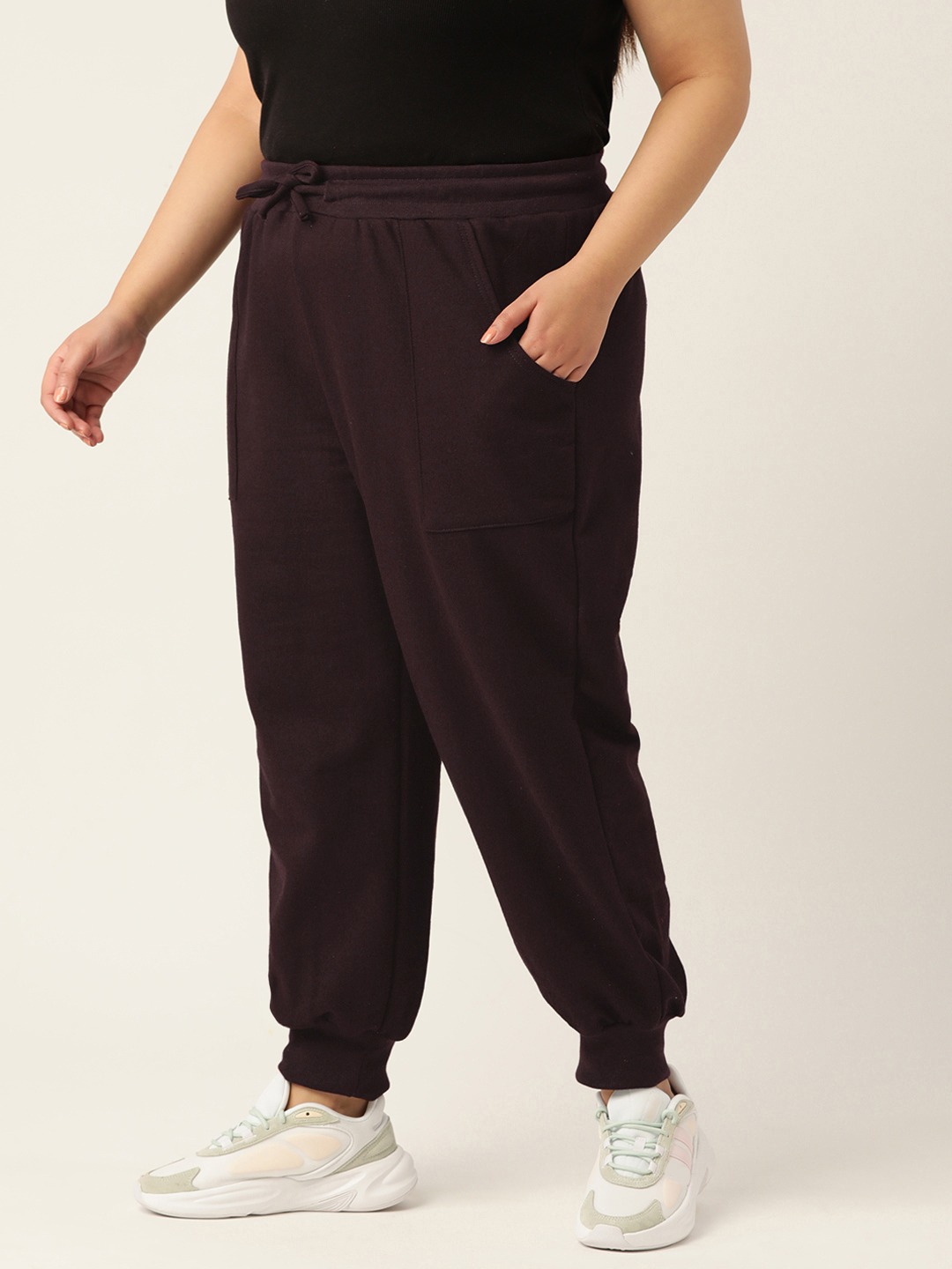 Women's Plus Size Plum Solid Color Tapered Winter Jogger