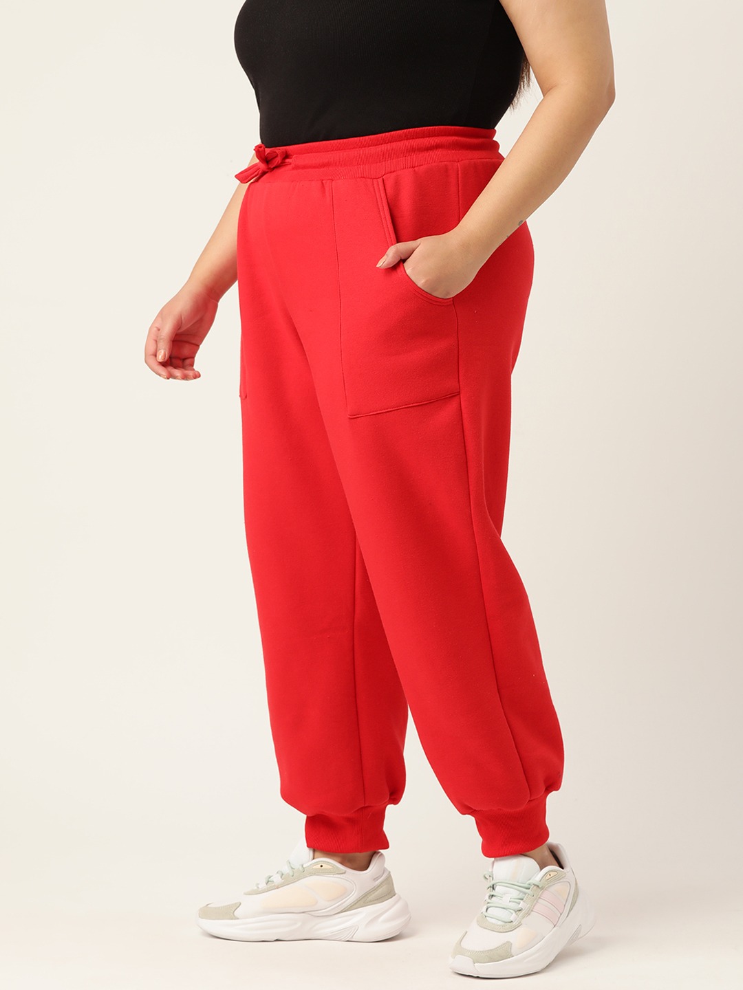 Women's Plus Size Red Solid Color Tapered Winter Jogger