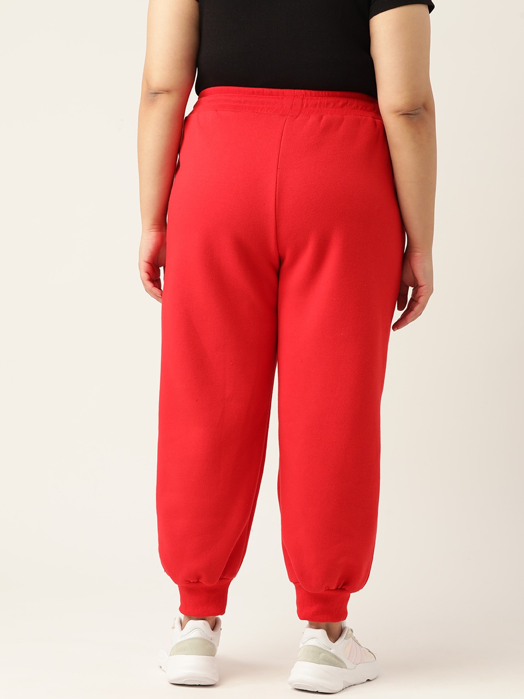 Women's Plus Size Red Solid Color Tapered Winter Jogger