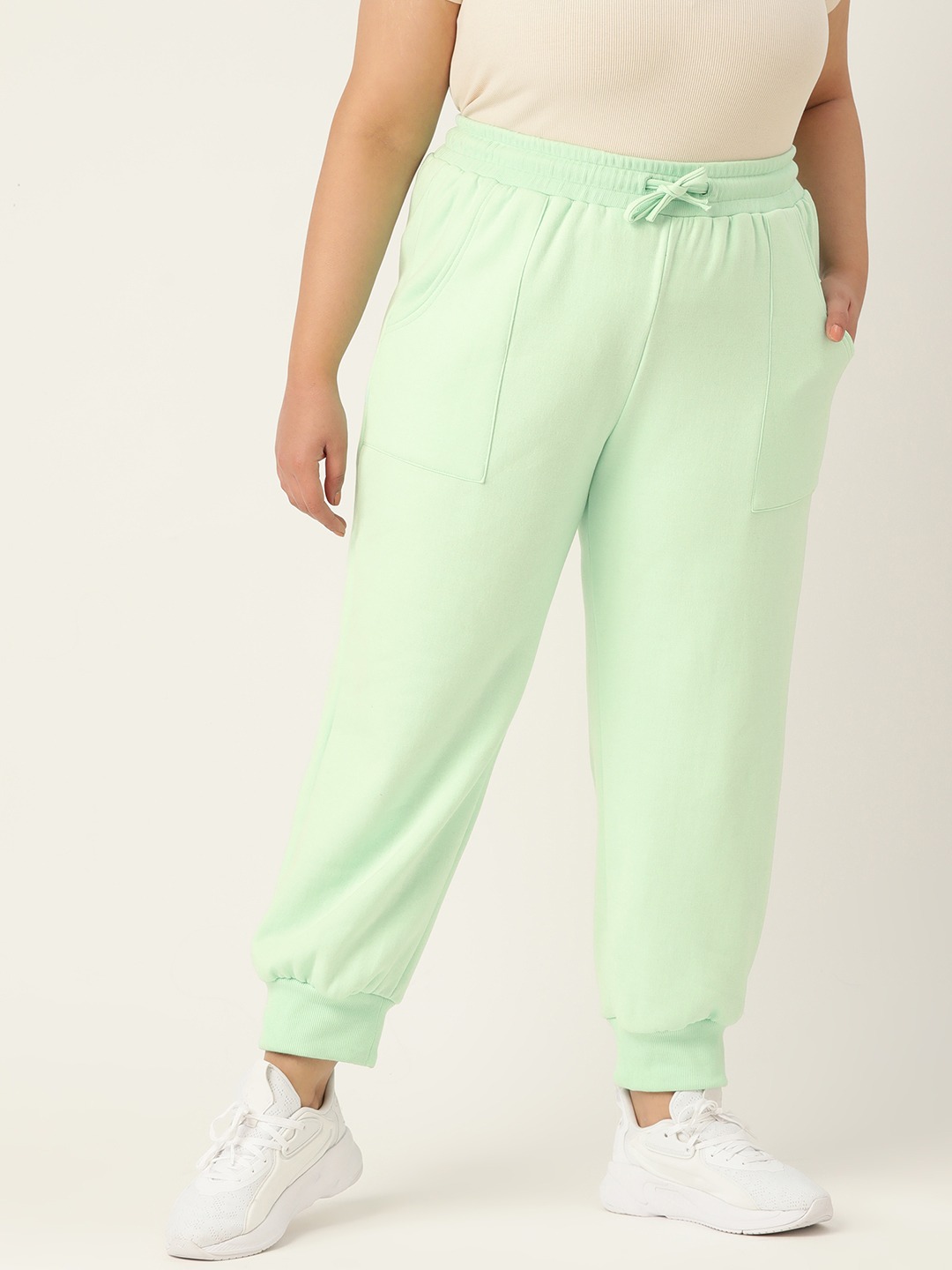 Women's Plus Size Sea Green Solid Color Tapered Winter Jogger