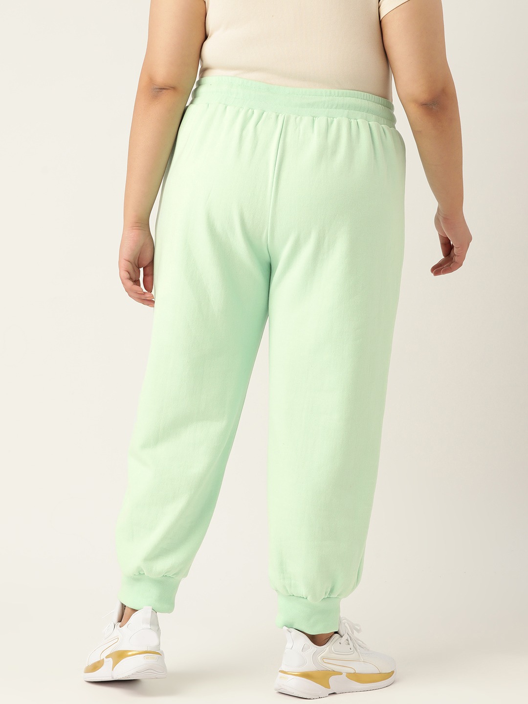 Women's Plus Size Sea Green Solid Color Tapered Winter Jogger