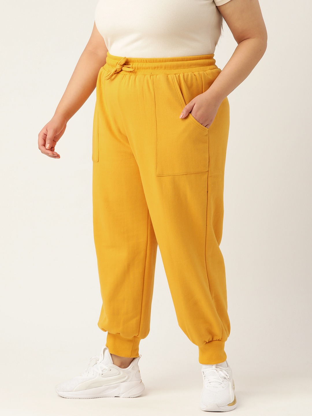 Women's Plus Size Yellow Solid Color Tapered Winter Jogger