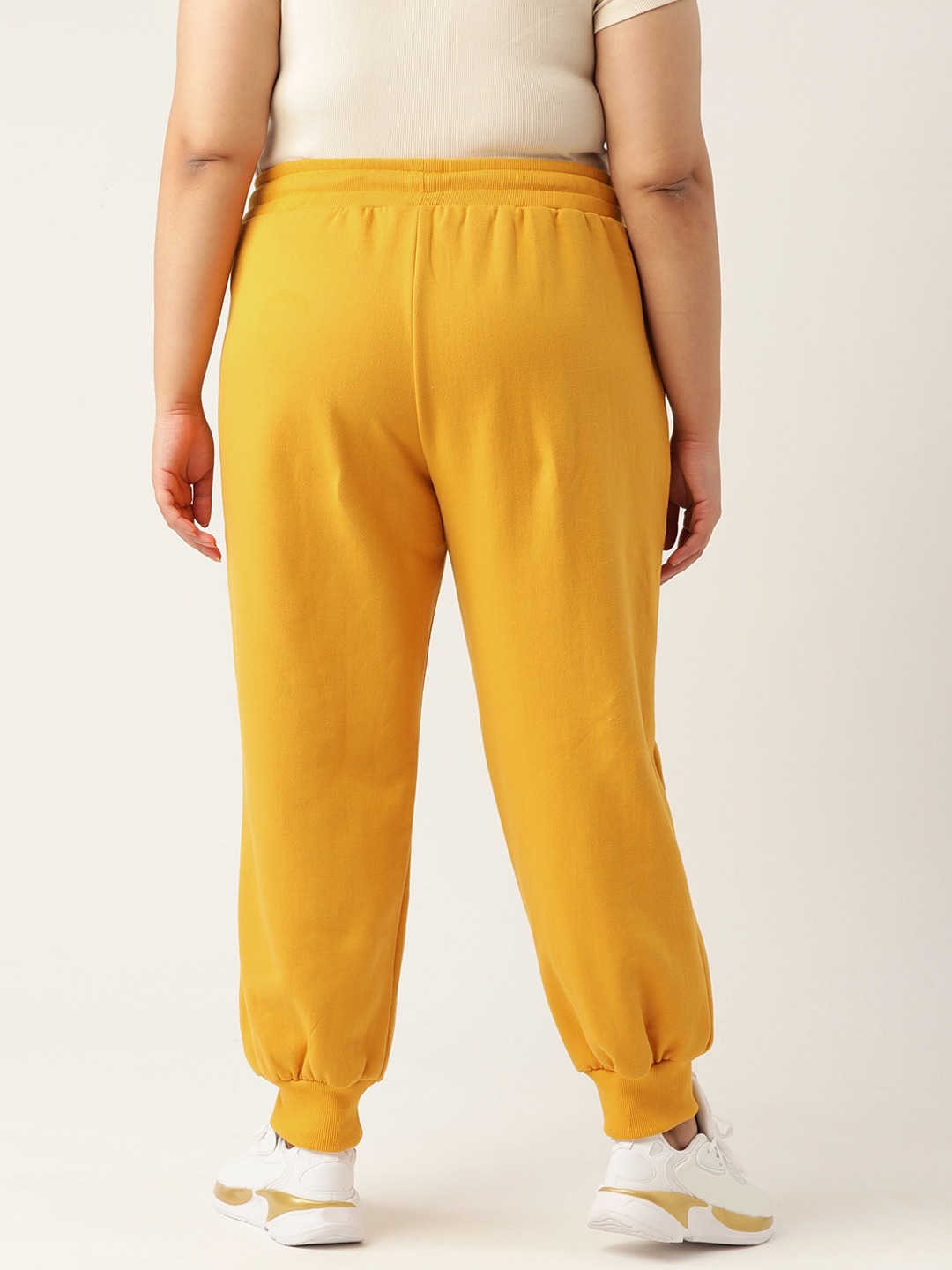 Women's Plus Size Yellow Solid Color Tapered Winter Jogger