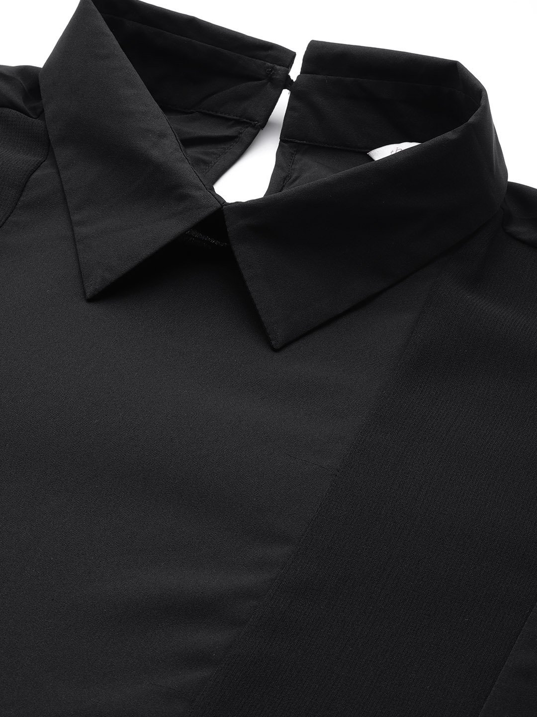 Women's Plus Size Black Solid Color Georgette Shirt Collar Longline Top