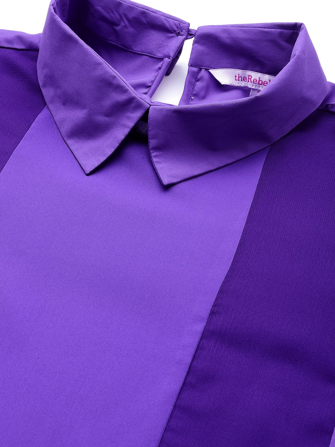 Women's Plus Size Purple Solid Color Georgette Shirt Collar Longline Top