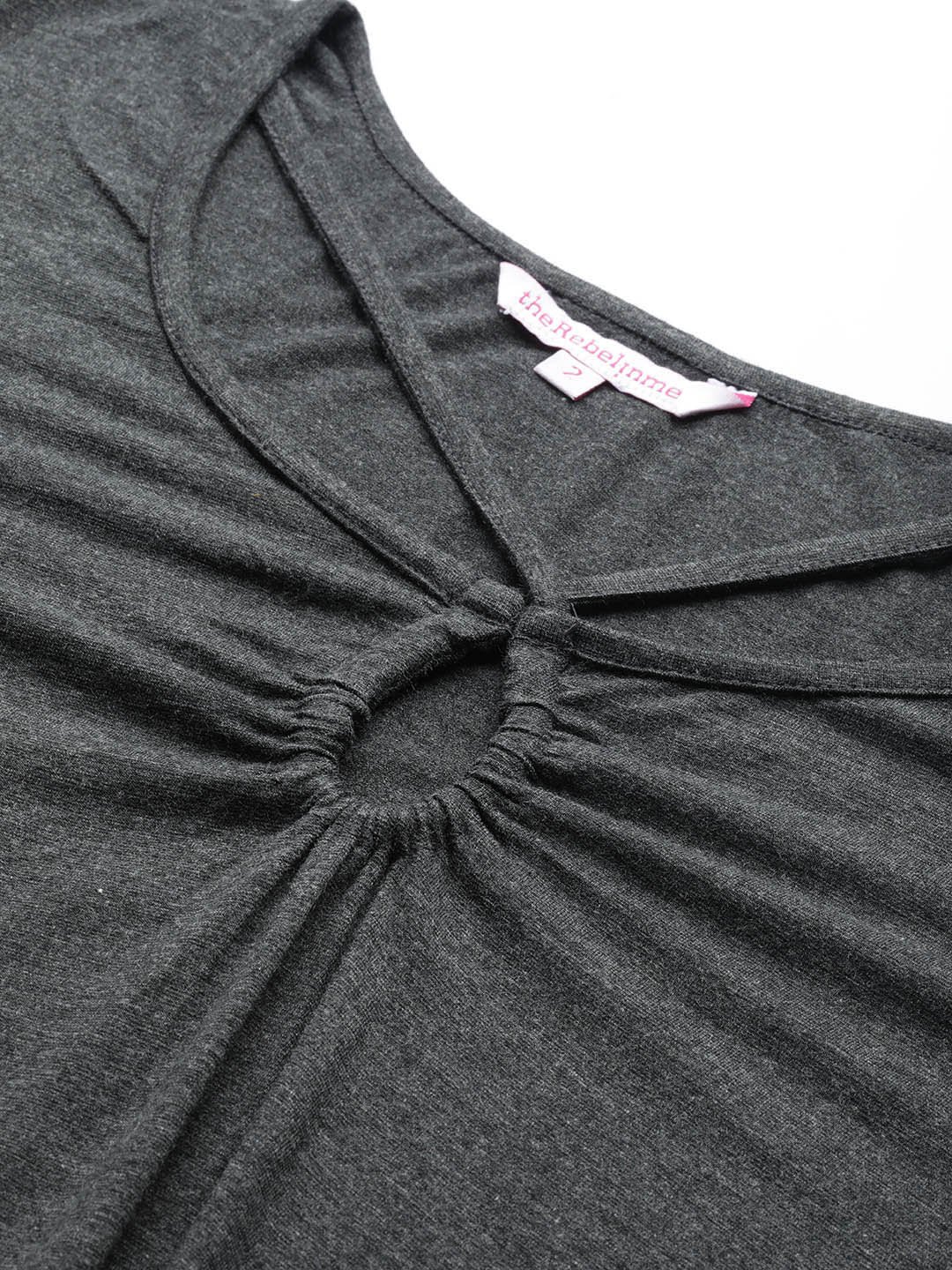 Women's Plus SizeCharcoal Grey Solid Color Keyhole Neck knitted top