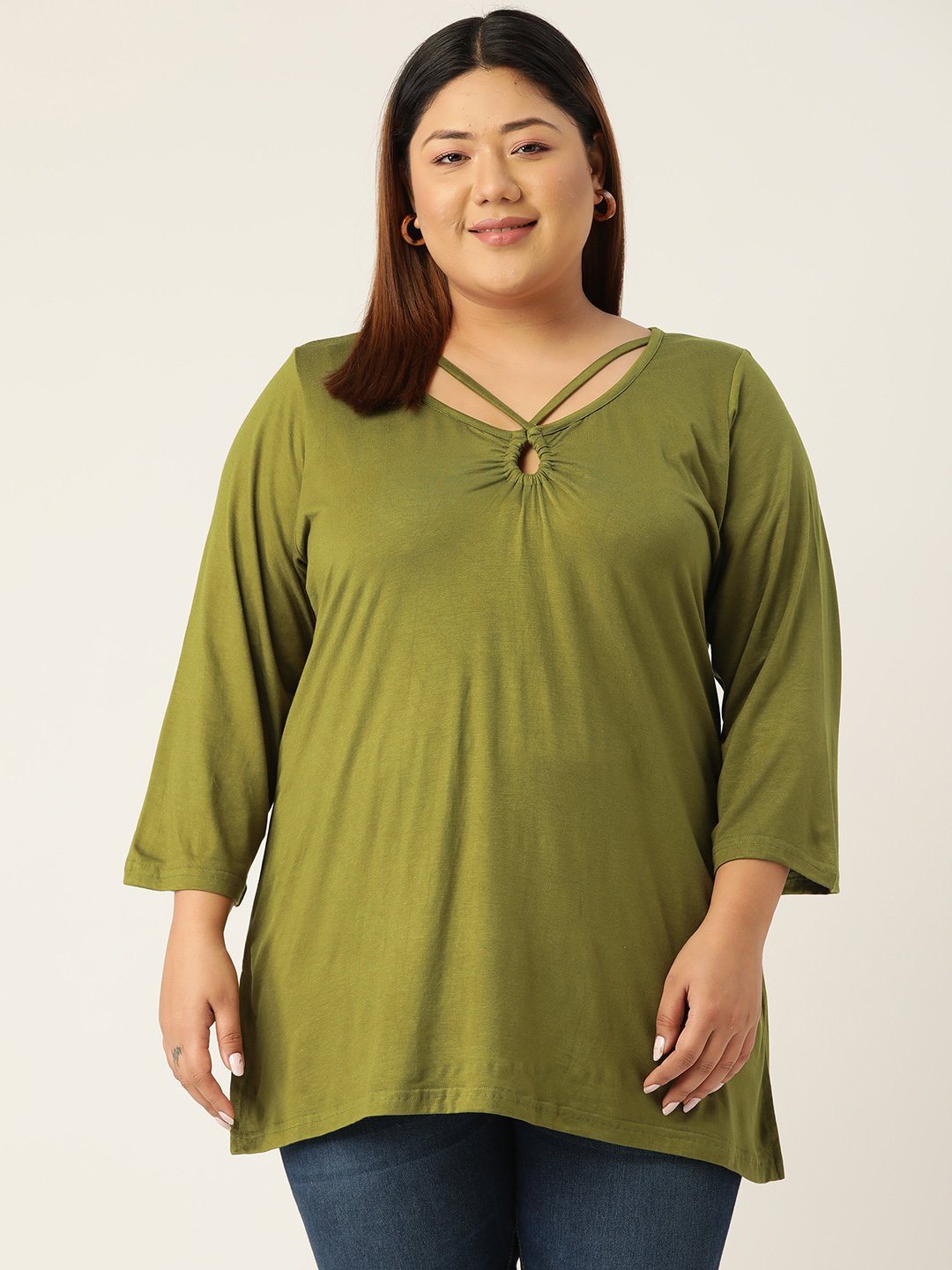 Women's Plus SizeOlive Solid Color Keyhole Neck knitted top