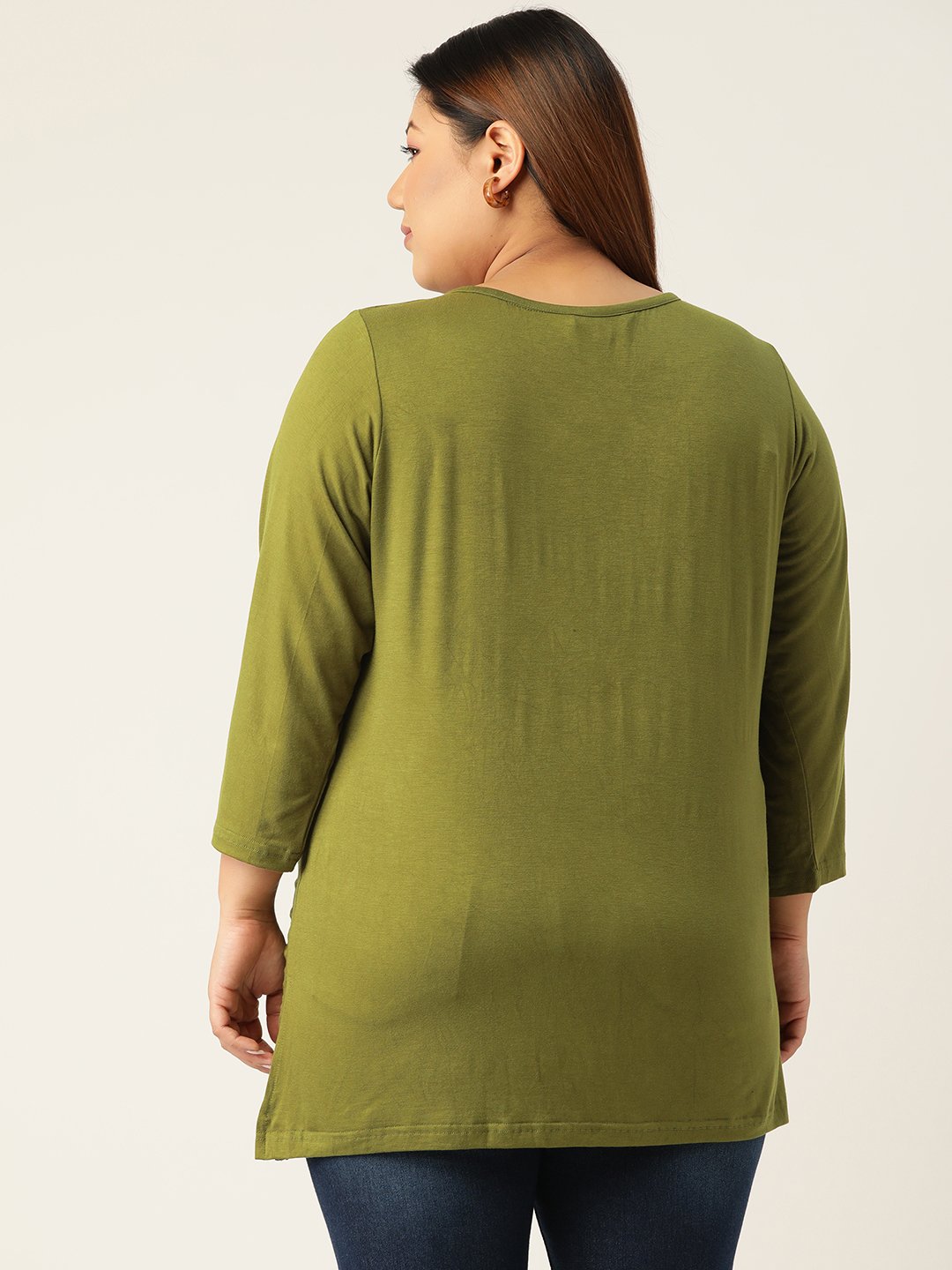 Women's Plus SizeOlive Solid Color Keyhole Neck knitted top