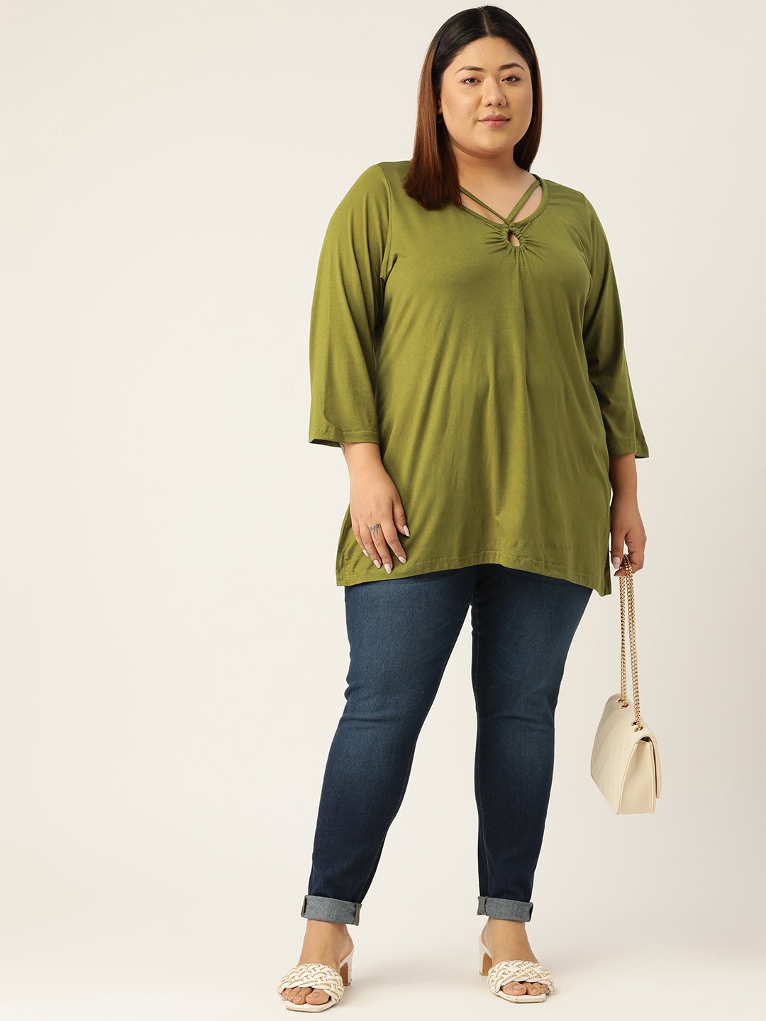 Women's Plus SizeOlive Solid Color Keyhole Neck knitted top