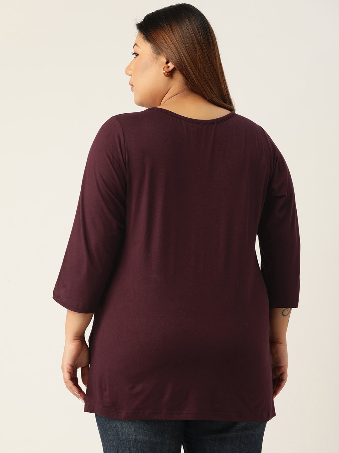 Women's Plus SizePurple Solid Color Keyhole Neck knitted top