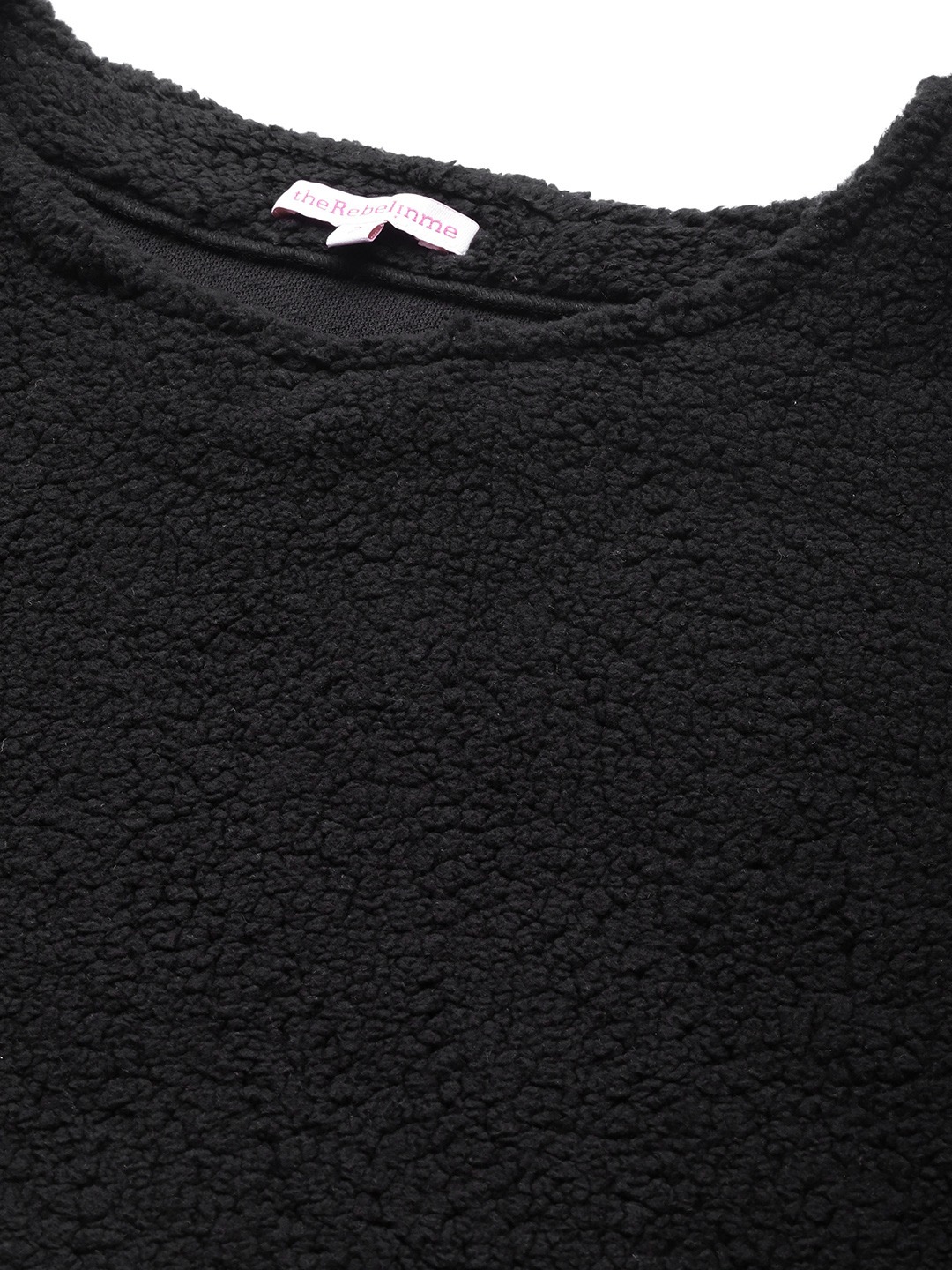 Women's Plus Size Black Solid Color Fur Winter Sweatshirt