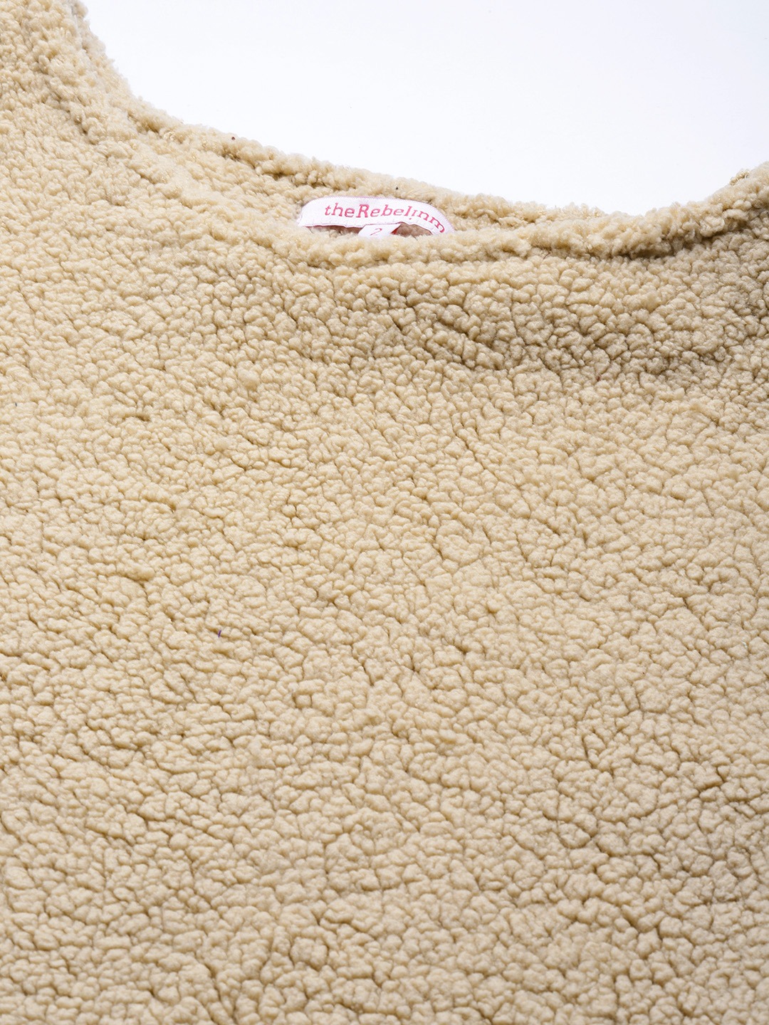 Women's Plus Size Off White Solid Color Fur Winter Sweatshirt