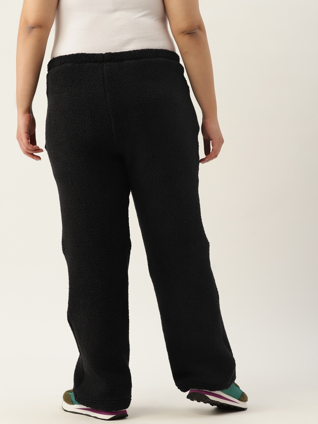 Women's Plus Size Black Solid Color Fur Winter Trouser