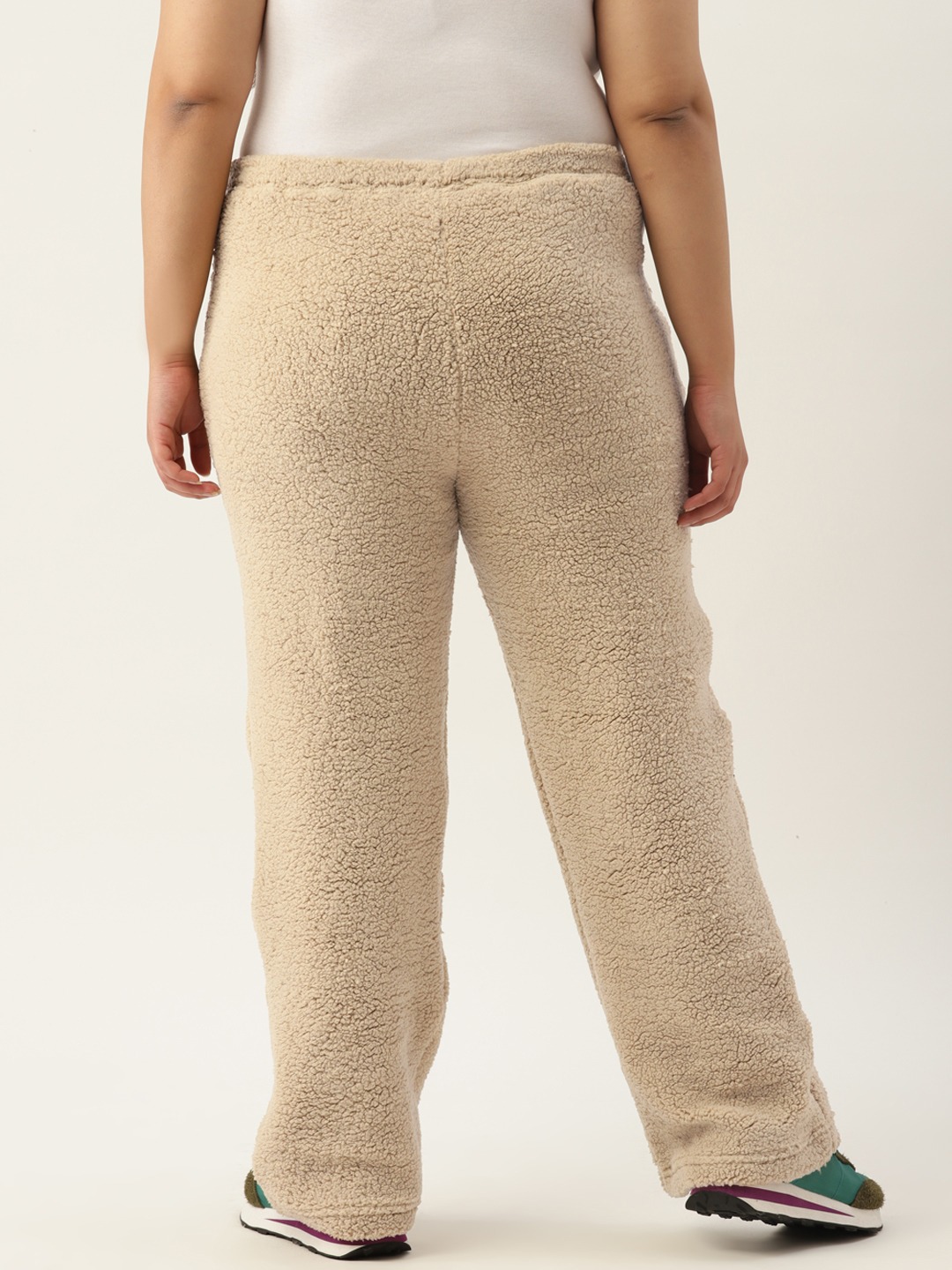 Women's Plus Size Off White Solid Color Fur Winter Trouser