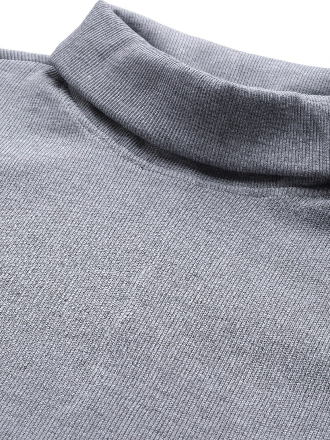 Women's Plus SizeCharcoal Grey Solid Color High Neck Cotton Top