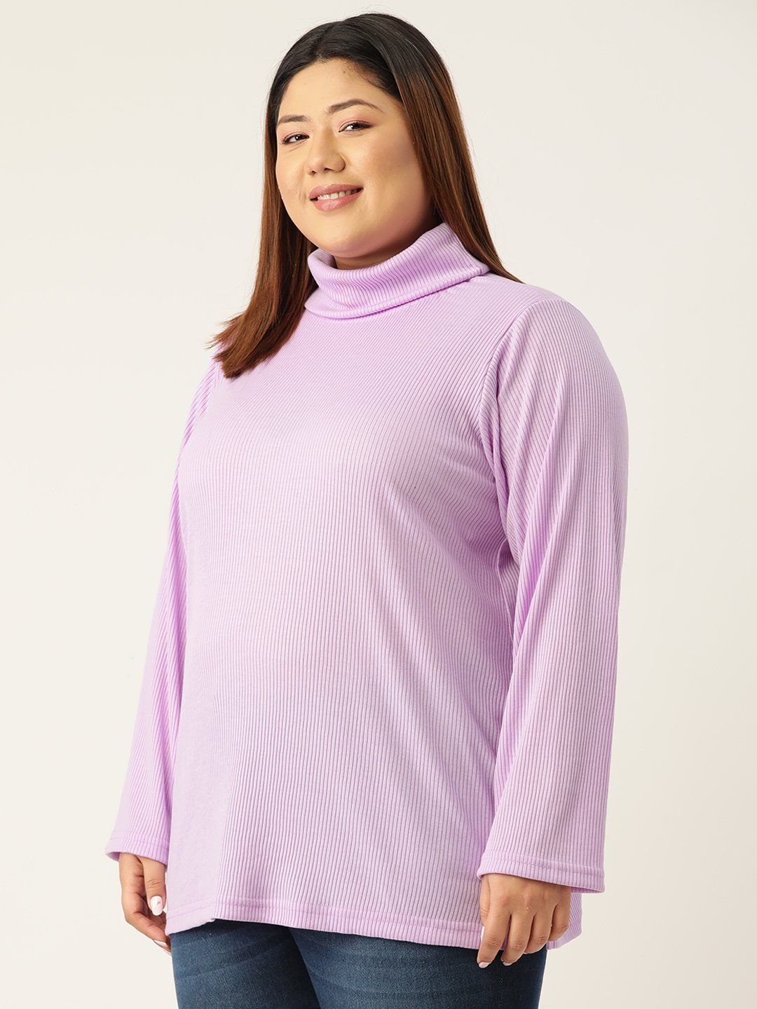 Women's Plus SizeLilac Solid Color High Neck Cotton Top
