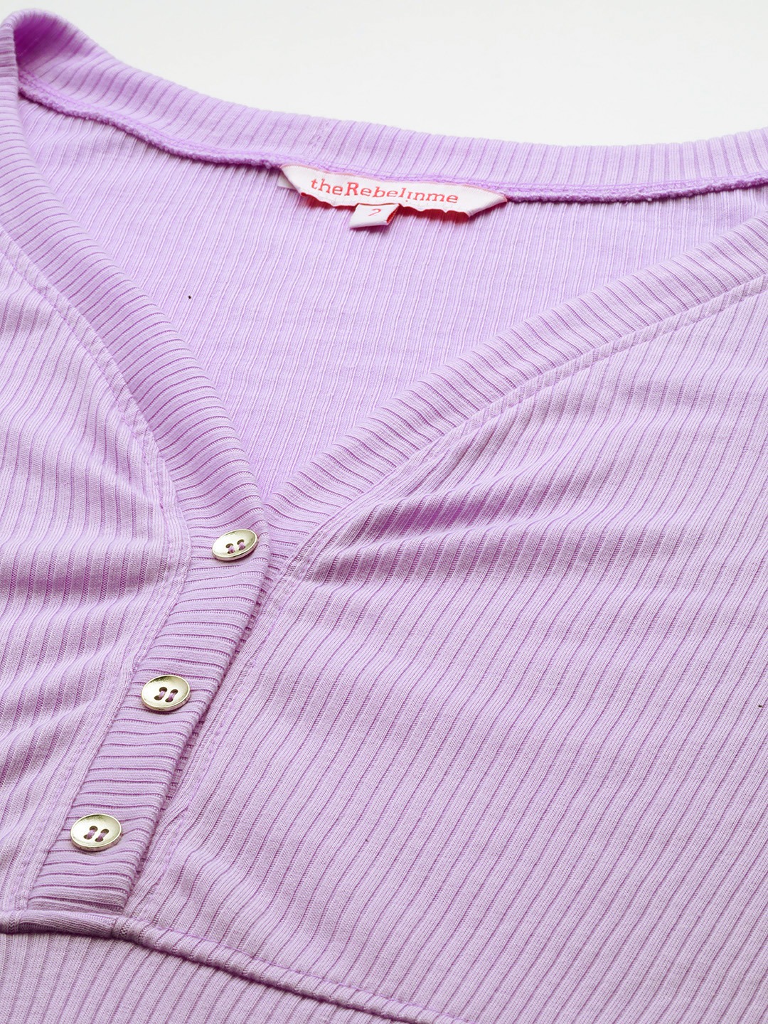 Women's Plus Size Lilac Solid Color Cotton Knitted Ribbed Top