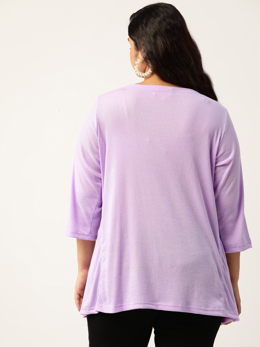 Women's Plus Size Lilac Solid Color Cotton Knitted Ribbed Top
