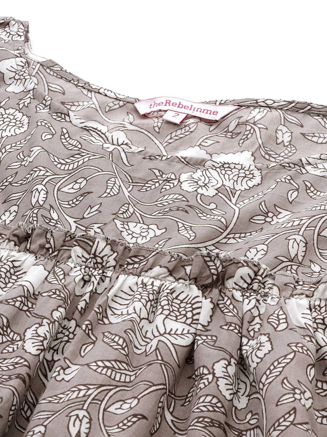 Women's Plus Size Grey Monotone Floral Print Cotton Longline Top