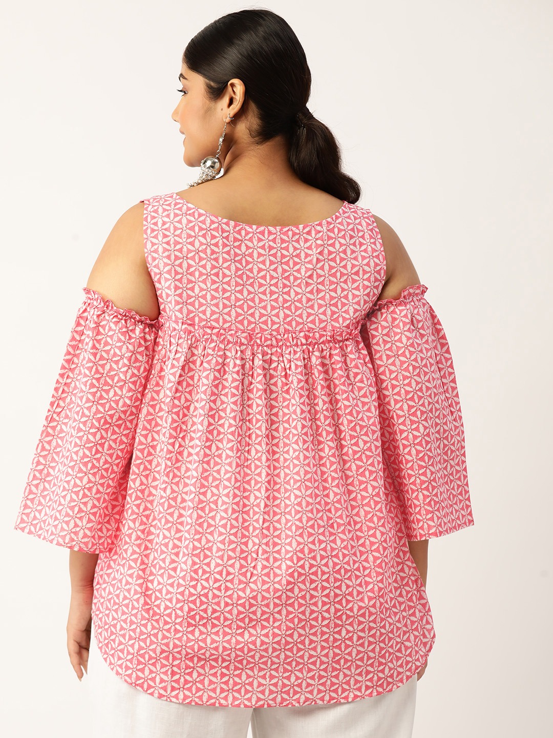 Women's Plus Size Pink Floral Print Cotton Longline Top