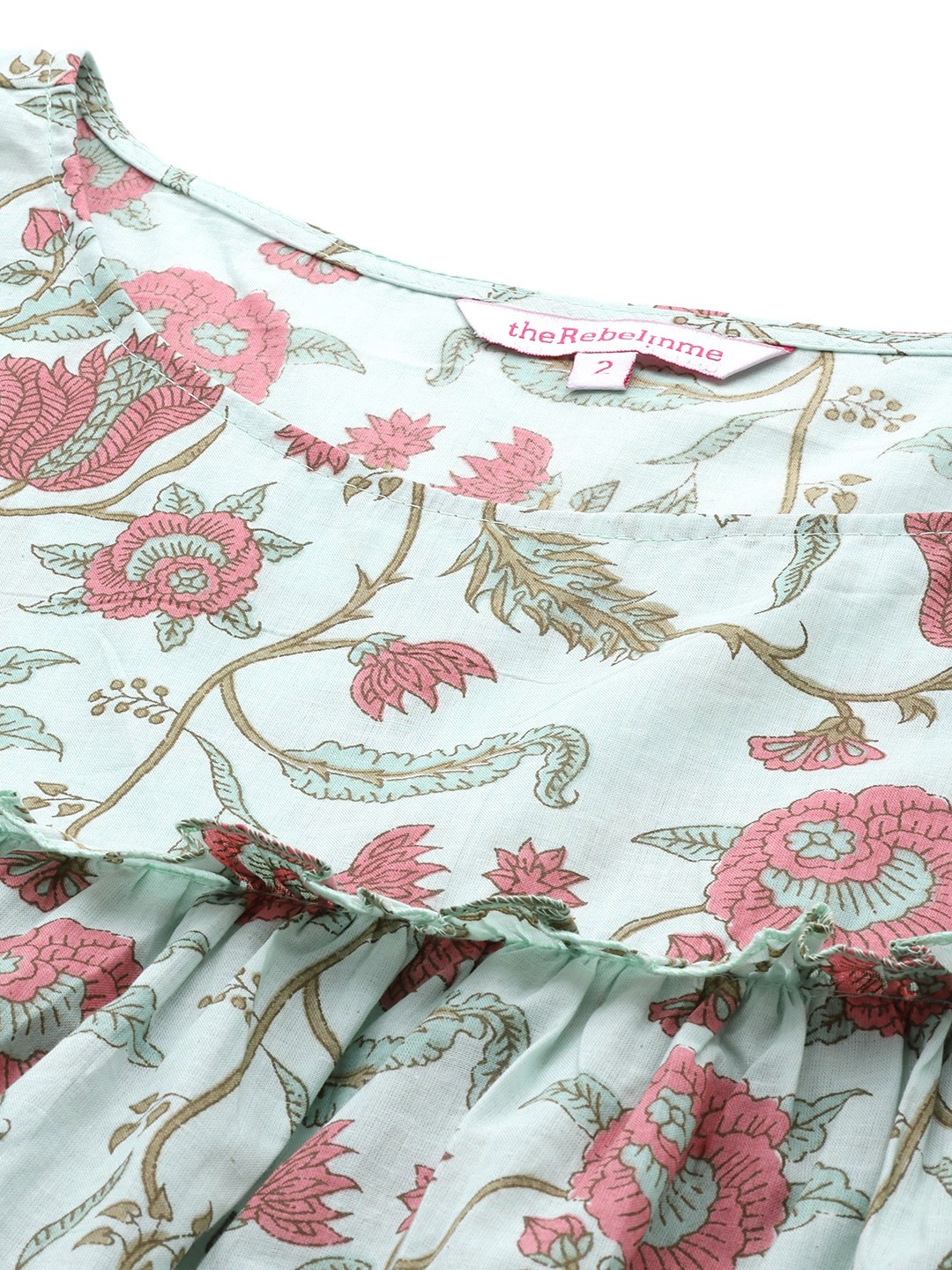 Women's Plus Size Sea Green Floral Print Cotton Longline Top