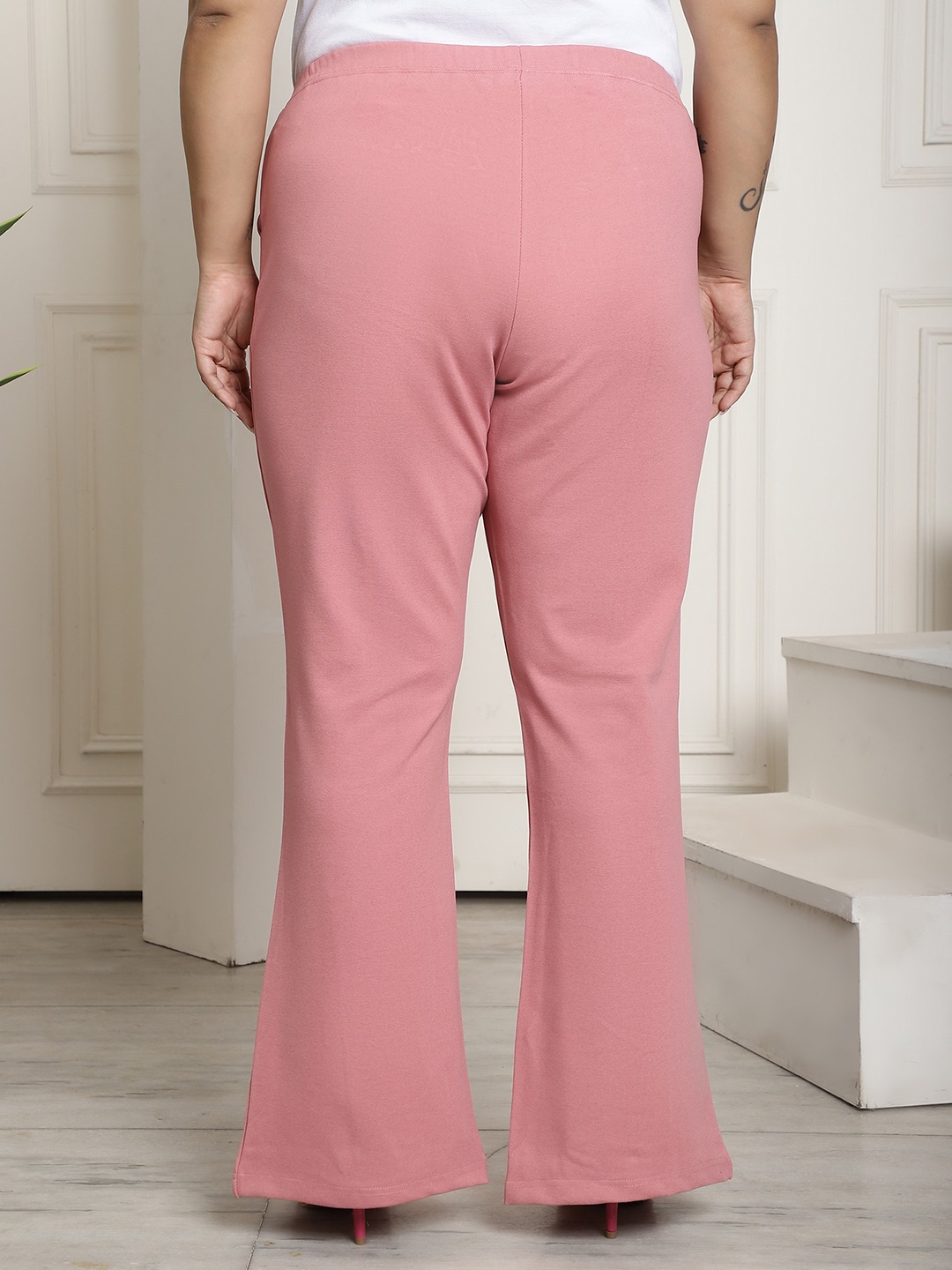 Women's Plus Size Pink Solid Color Bootcut Straight Fit Trouser