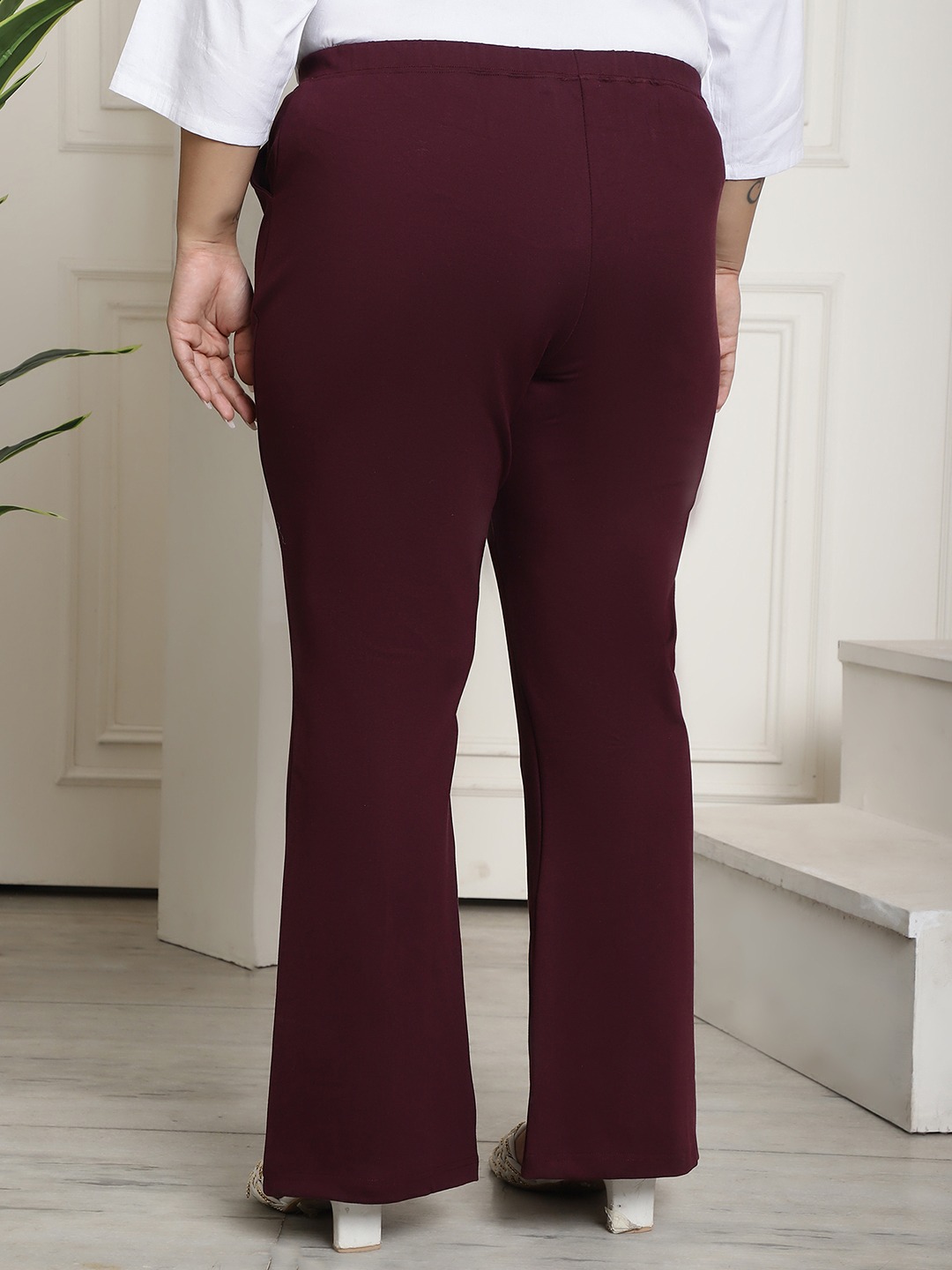 Women's Plus Size Plum Solid Color Bootcut Straight Fit Trouser