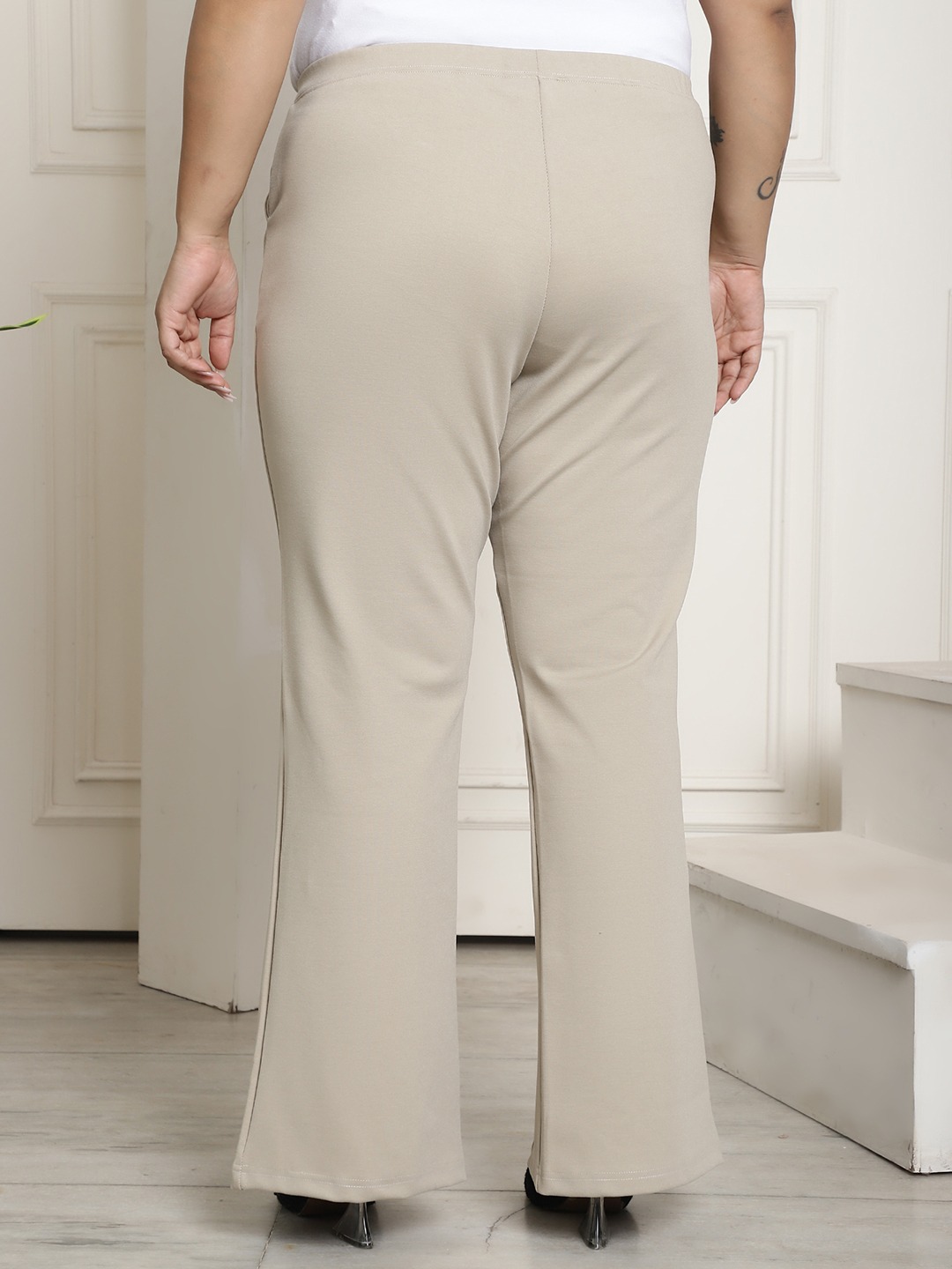Women's Plus Size Stone Solid Color Bootcut Straight Fit Trouser