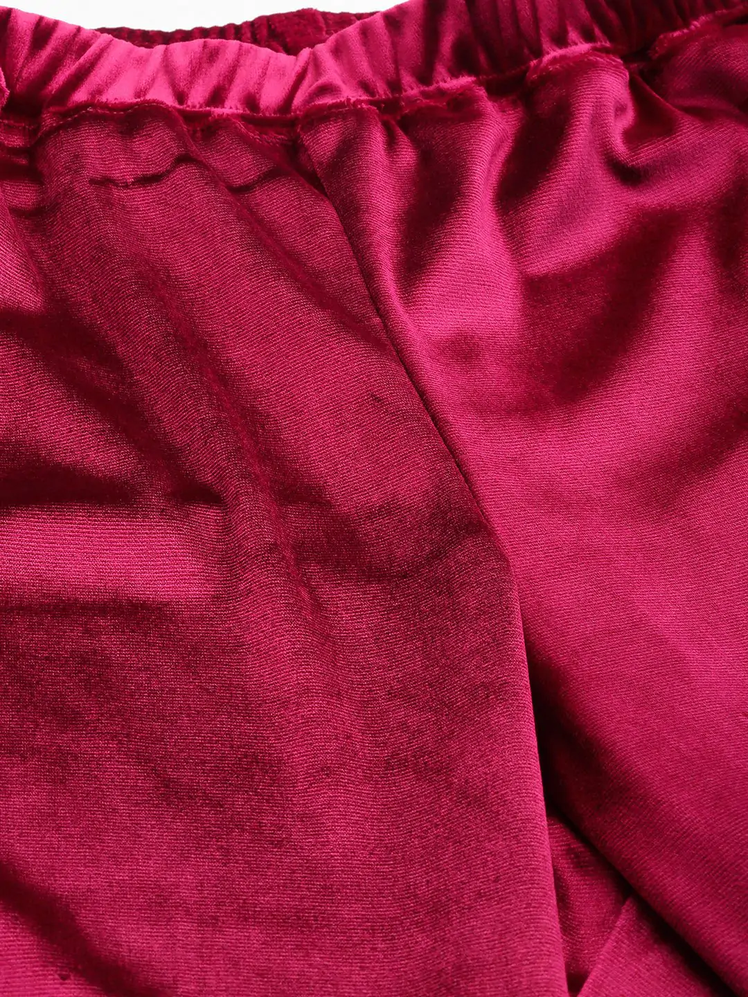 Women's Plus Size Red Solid Color Velvet Shrug With Trouser