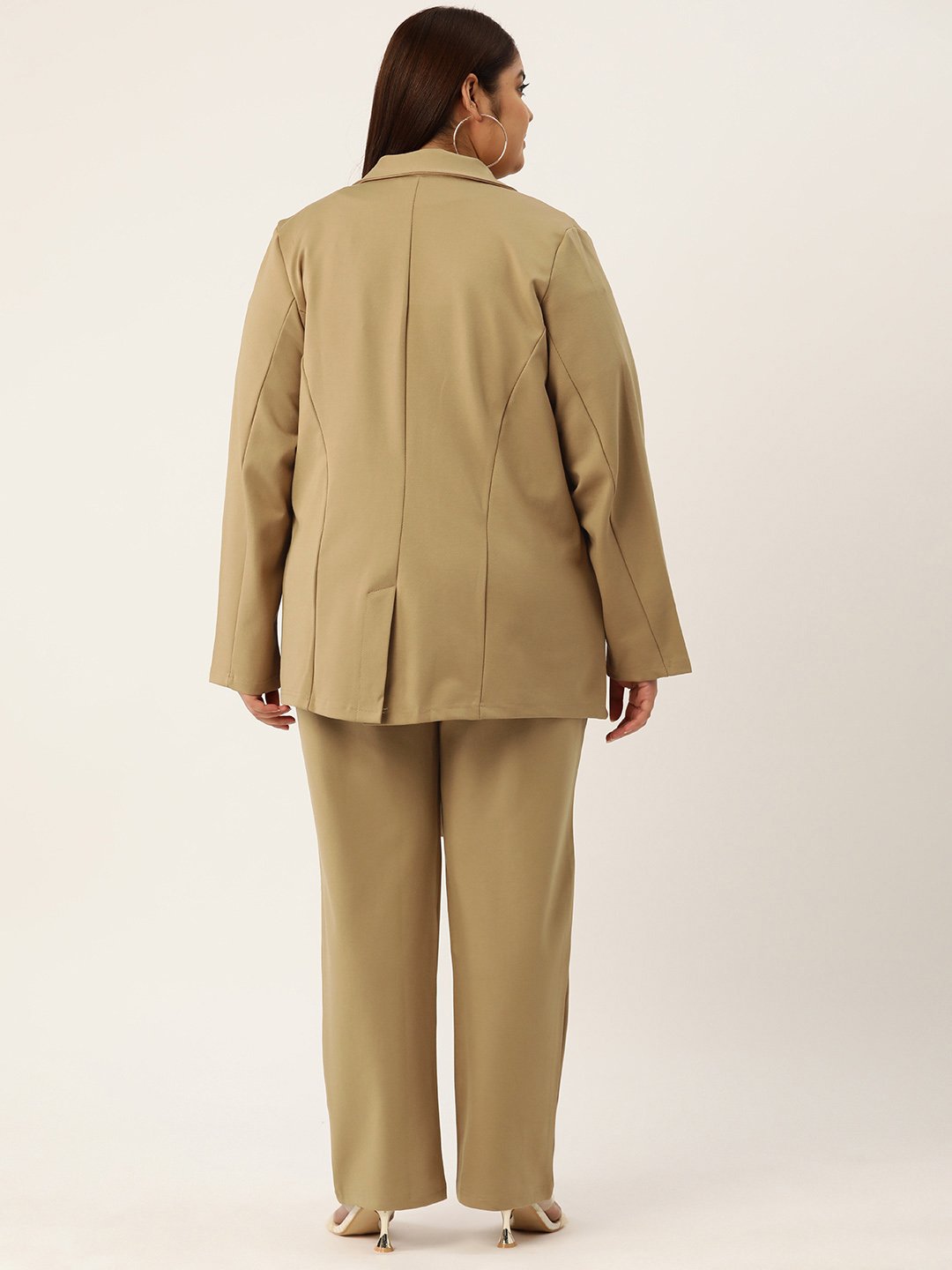 Women's Plus Size Beige Solid Color Shrug With Trouser