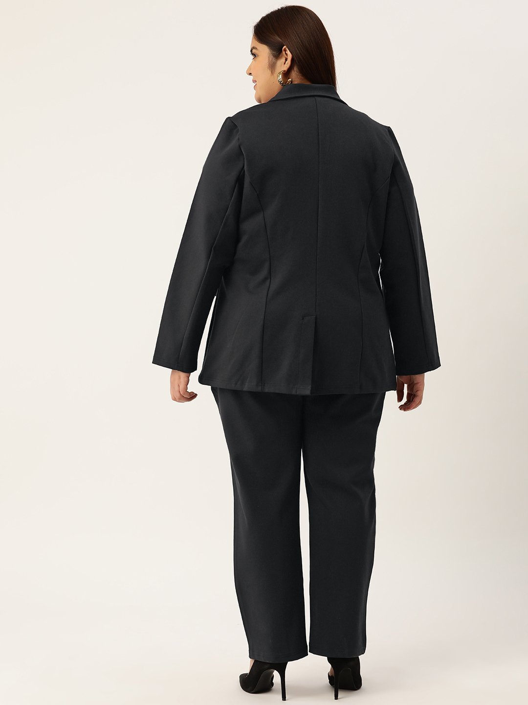 Women's Plus Size Dark Grey Solid Color Shrug With Trouser