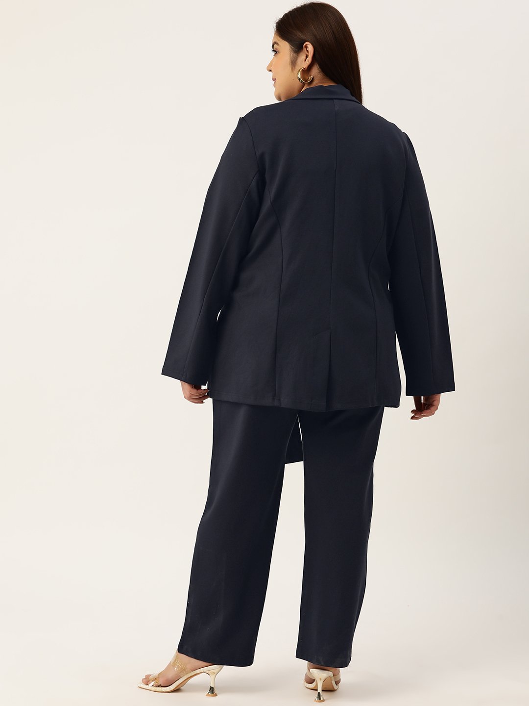 Women's Plus Size Navy Blue Solid Color Shrug With Trouser