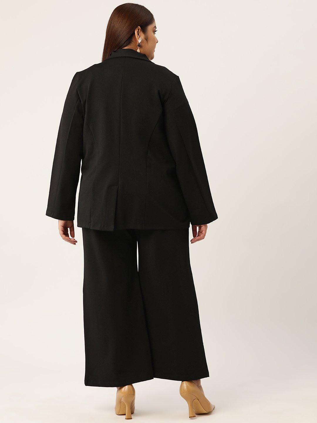 Women's Plus Size Black Solid Color Shrug With Flared Trouser