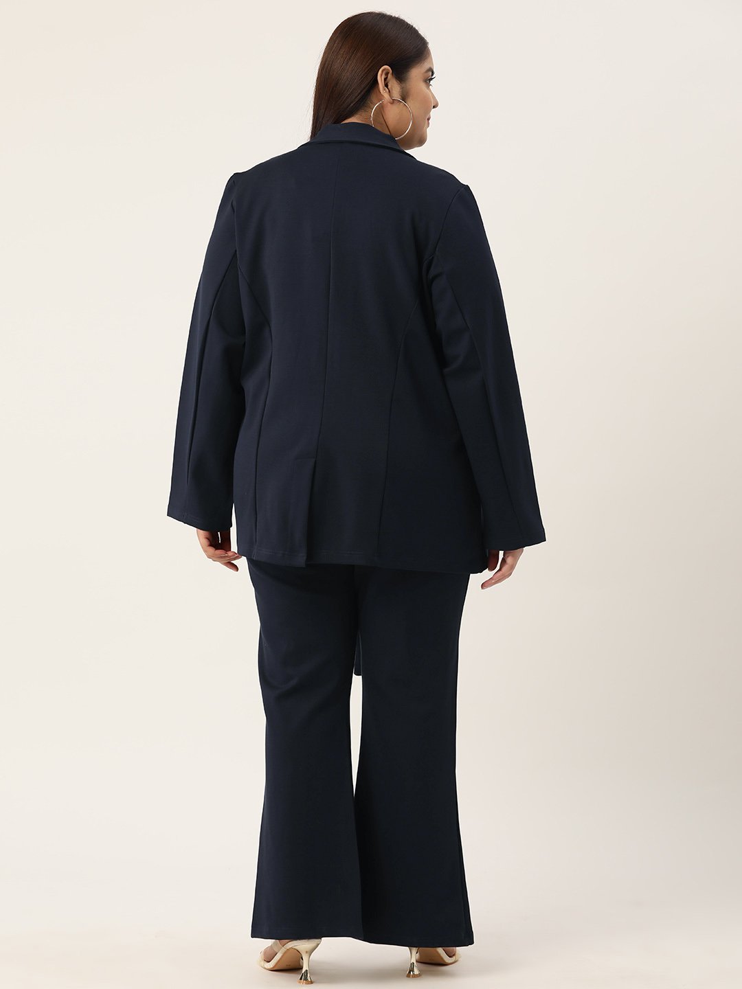 Women's Plus Size Navy Blue Solid Color Shrug With Pleated Trouser