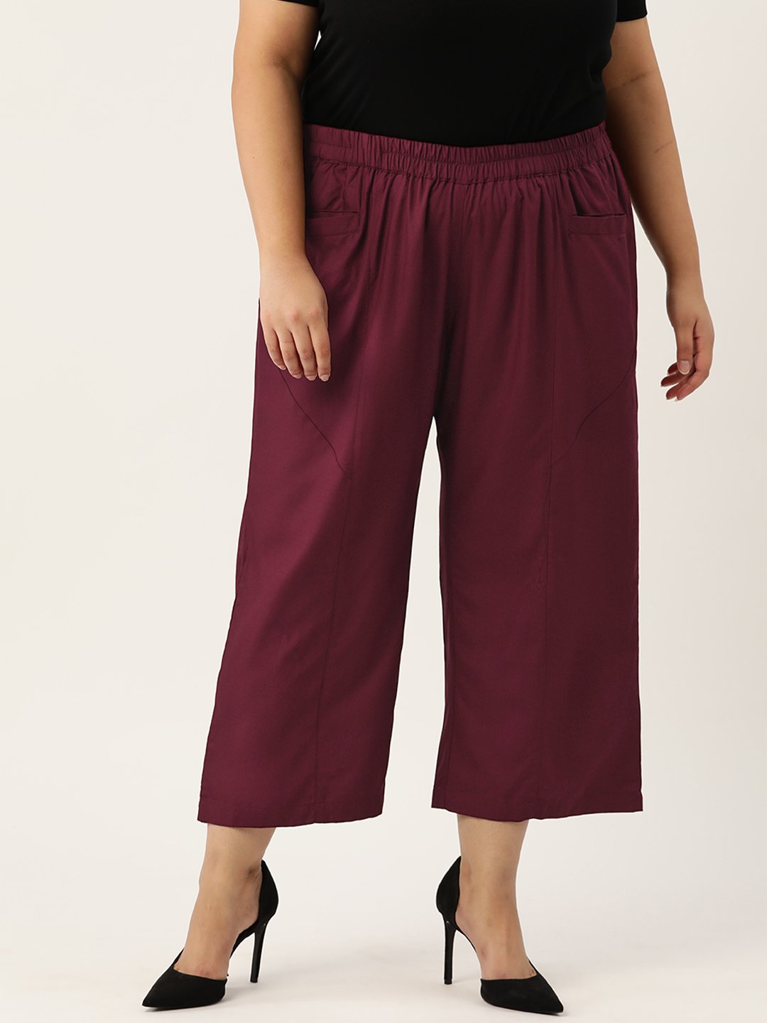 Women's Plus Size Plum Solid Color Woven Trouser